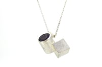 Image 1 of Sterling silver geometric pendant, intersecting cube and cylinder set with Amethyst