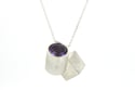 Sterling silver geometric pendant, intersecting cube and cylinder set with Amethyst