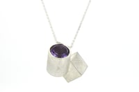 Image 2 of Sterling silver geometric pendant, intersecting cube and cylinder set with Amethyst