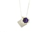 Sterling silver geometric pendant. Intersecting cube and and hexagonal prism set with amethyst