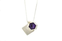 Image 1 of Sterling silver geometric pendant. Intersecting cube and and hexagonal prism set with amethyst