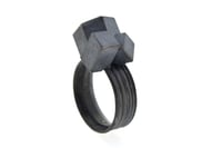 Image 3 of Amethyst cube cluster ring. Oxidised silver ring. Chris Boland Jewellery