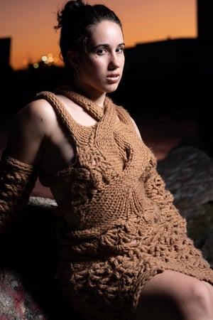 Image of  Crochet Warrior Dress with Unique Knit Cable Back 