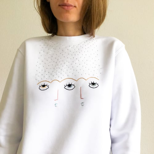 Image of Rain on us sweatshirt - hand embroidered organic cotton sweatshirt, Unisex, available in ALL sizes