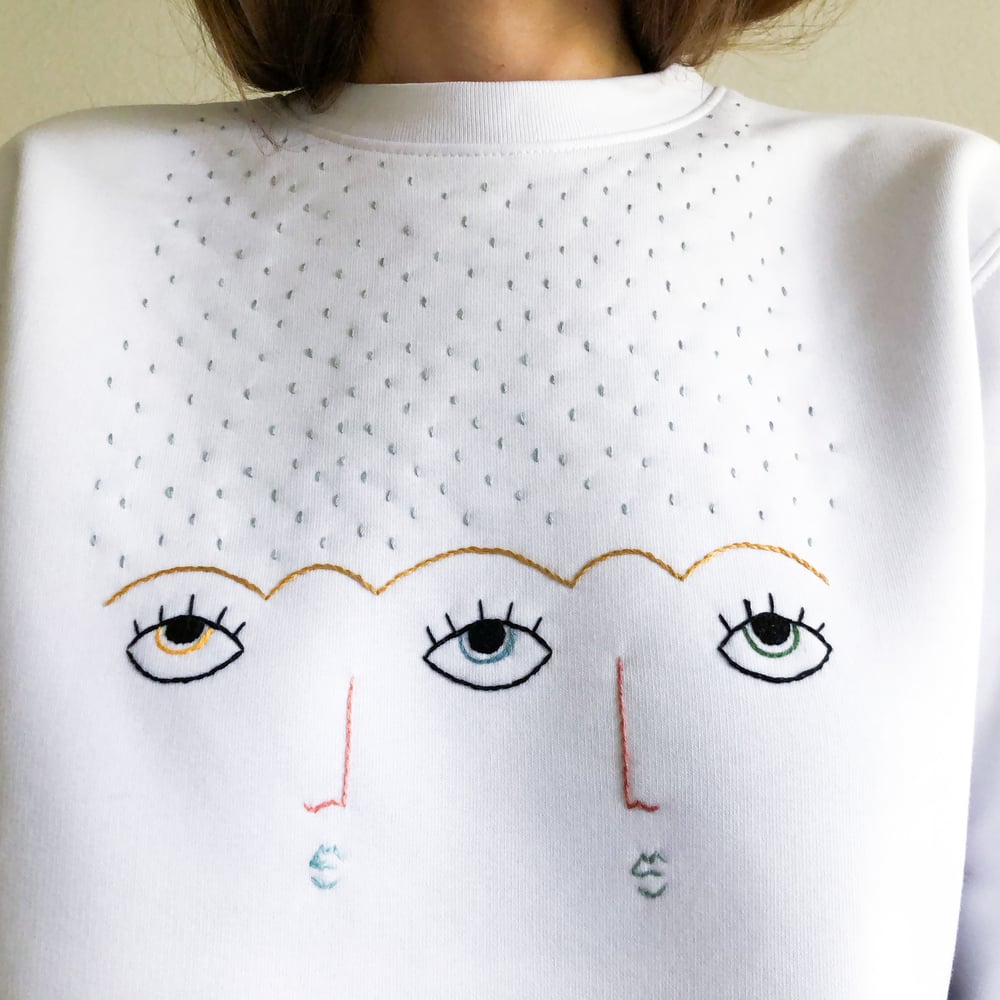 Image of Rain on us sweatshirt - hand embroidered organic cotton sweatshirt, Unisex, available in ALL sizes