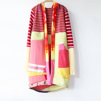 Image 1 of red stripe tiedye yellow pink 10/12 vintage fabric COZY CARDIGAN ROBE HOODED HOODIE COURTNEYCOURTNEY