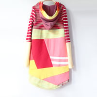 Image 3 of red stripe tiedye yellow pink 10/12 vintage fabric COZY CARDIGAN ROBE HOODED HOODIE COURTNEYCOURTNEY