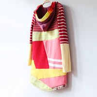 Image 5 of red stripe tiedye yellow pink 10/12 vintage fabric COZY CARDIGAN ROBE HOODED HOODIE COURTNEYCOURTNEY