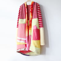 Image 4 of red stripe tiedye yellow pink 10/12 vintage fabric COZY CARDIGAN ROBE HOODED HOODIE COURTNEYCOURTNEY