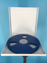 Image 2 of Burlington Recording 1/4" x 10.5" BLUE NAB Aluminum Metal Reel with White Hinged Set up Box NEW