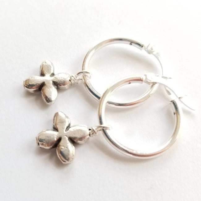 Silver Hoop + Cross Earrings