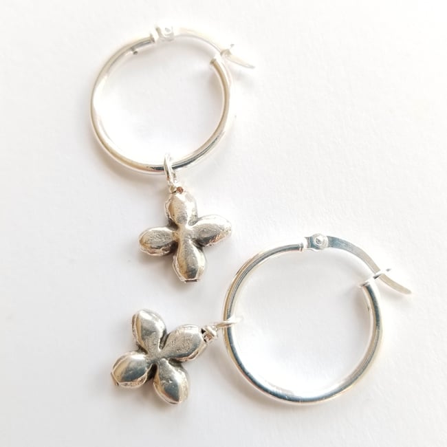 Silver Hoop + Cross Earrings