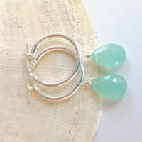 Image 1 of Silver Hoop + Aqua Chalcedony Earrings