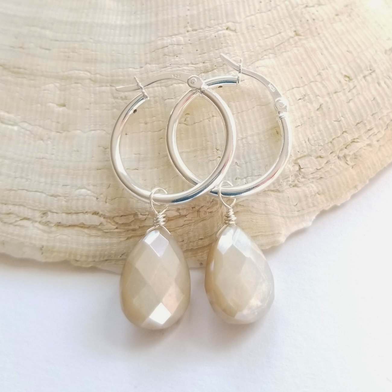 Silver Hoop + Moonstone Earrings Fresh Designs