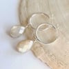 Silver Hoop + Moonstone Earrings