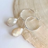 Image 2 of Silver Hoop + Moonstone Earrings