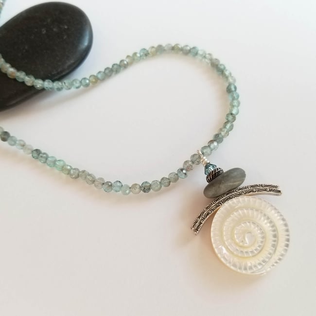 Apatite Necklace + Mother of Pearl Nautilus Pendant