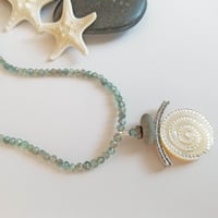 Image 5 of Apatite Necklace + Mother of Pearl Nautilus Pendant