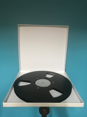 Image of Burlington Recording 1/4" x 10.5" BLACK NAB Aluminum Metal Reel with White Hinged Set up Box NEW