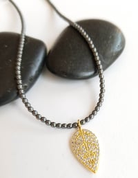 Image 3 of Pave Gold Leaf + Hematite Necklace