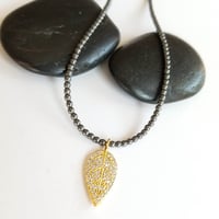 Image 4 of Pave Gold Leaf + Hematite Necklace