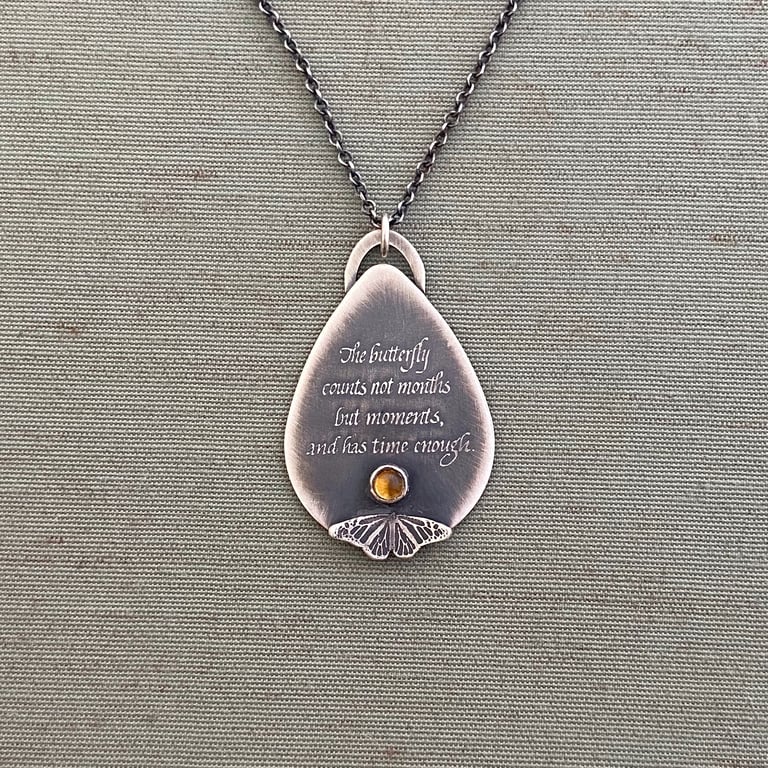 Sterling Silver and Citrine Butterfly Quote Necklace