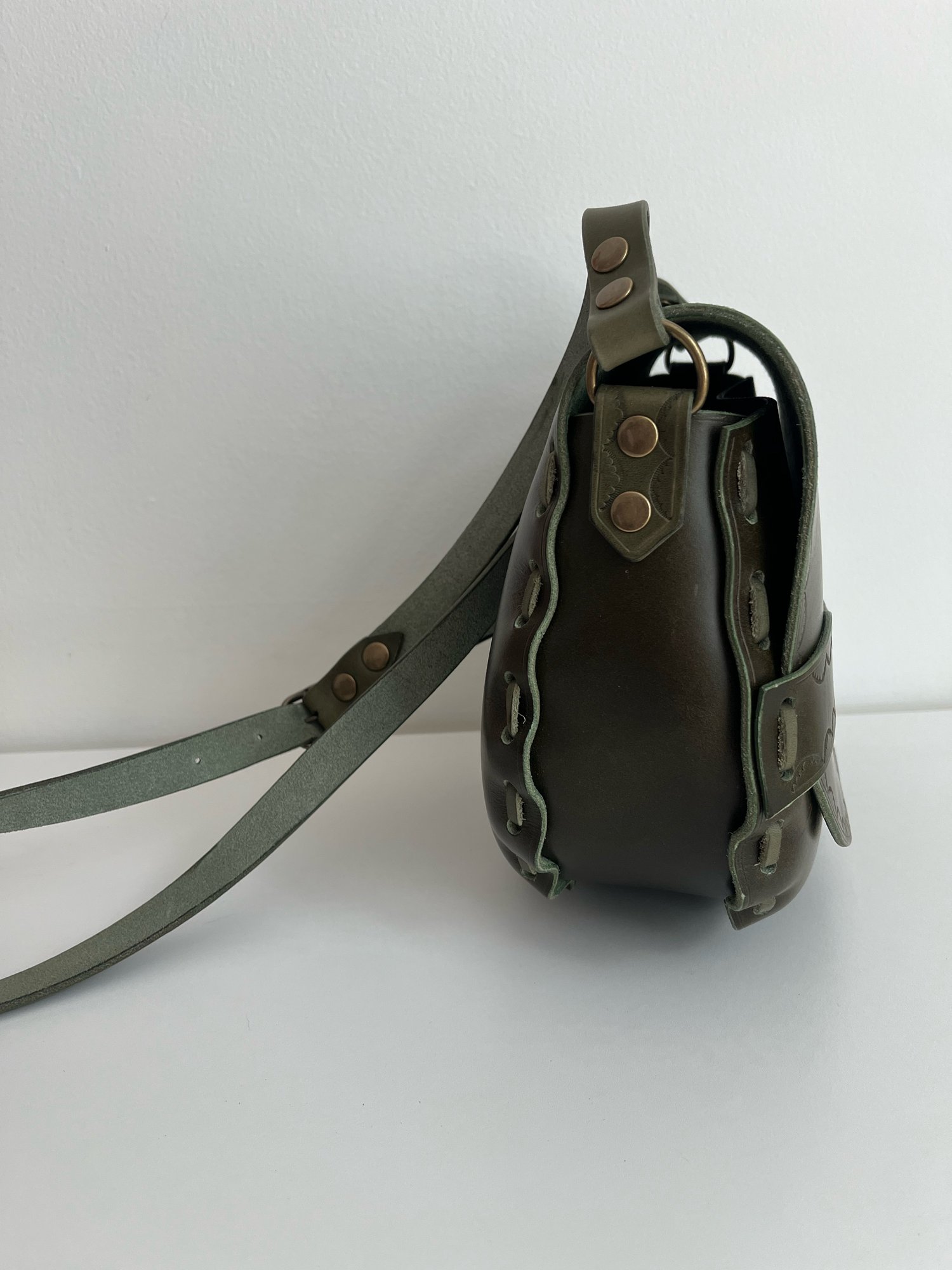 Image of Olive Vachetta Crossbody Saddle Bag