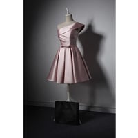 Image 1 of Pink Fashionable Satin One Shoulder Short Party Dress, Pink Homecoming Dress