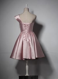 Image 3 of Pink Fashionable Satin One Shoulder Short Party Dress, Pink Homecoming Dress