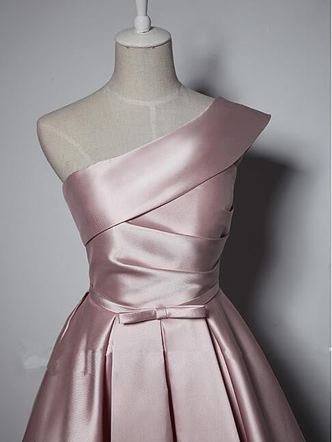 Pink Fashionable Satin One Shoulder Short Party Dress, Pink Homecoming Dress