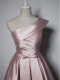 Image 2 of Pink Fashionable Satin One Shoulder Short Party Dress, Pink Homecoming Dress