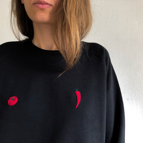 Image of Upcycled Paprika tomato cropped sweatshirt - hand embroidered // organic cotton //size Medium