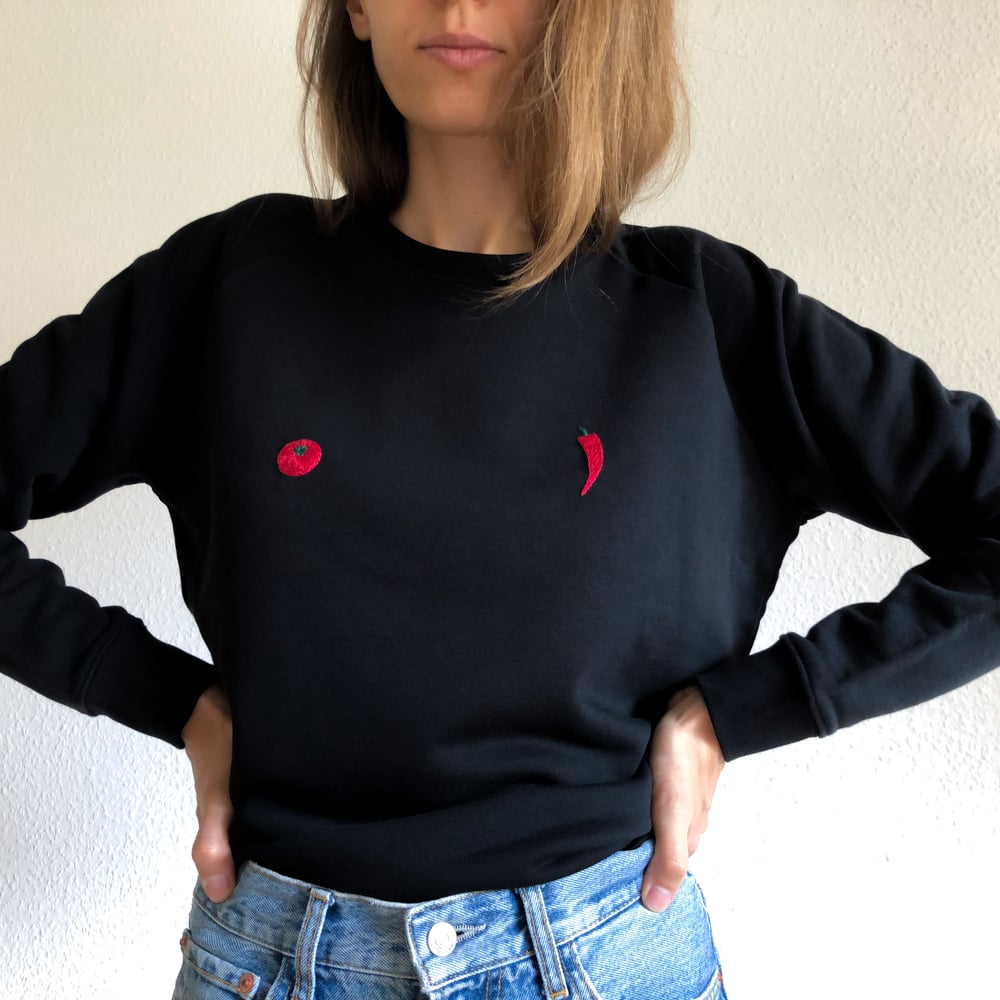 Image of Upcycled Paprika tomato cropped sweatshirt - hand embroidered // organic cotton //size Medium