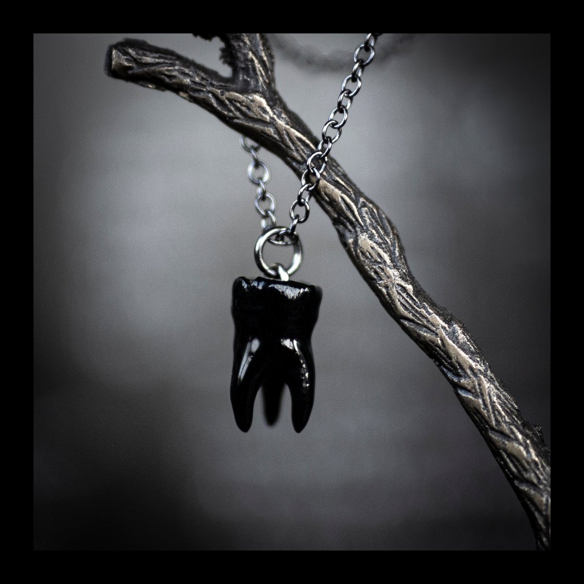 PRE-ORDER: 3-Root Molar Necklace in Glossy Black