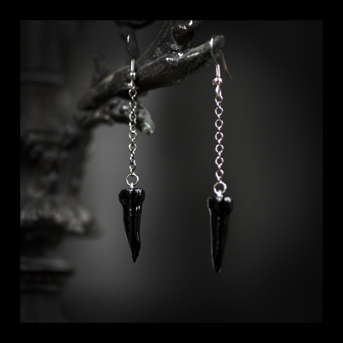 PRE-ORDER: Premolar Drop Earrings in Glossy Black