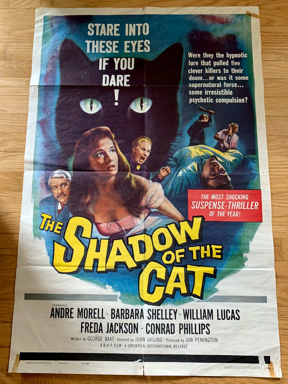 1961 THE SHADOW OF THE CAT Original U.S. One Sheet Movie Poster