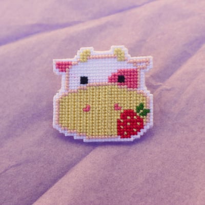 Image of Cross Stitch Strawberry Cow Iron On Patch