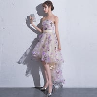Image 2 of Lovely Tulle High Low Scoop Party Dress, Flowers Homecoming Dress Short Prom Dress