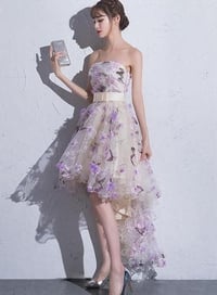 Image 1 of Lovely Tulle High Low Scoop Party Dress, Flowers Homecoming Dress Short Prom Dress