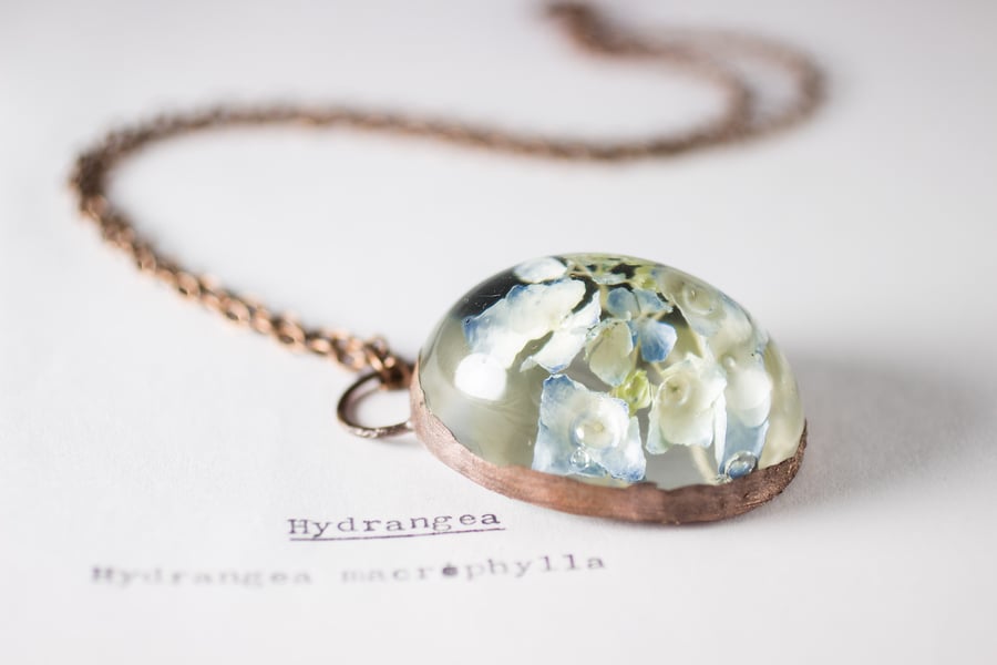Image of Hydrangea (Hydrangea macrophylla) - Copper Plated Necklace #2