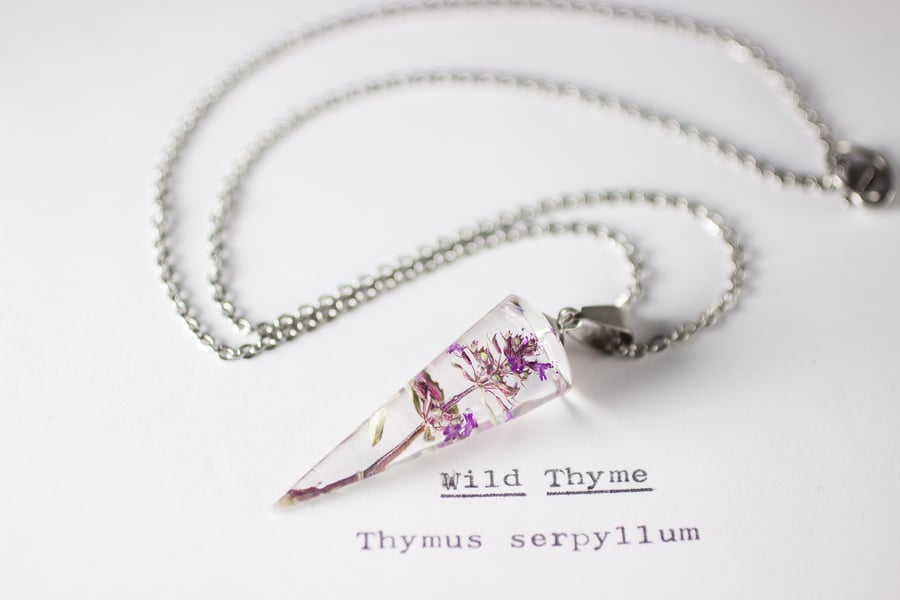 Image of Wild Thyme (Thymus serpyllum) - Conical Pendant #2