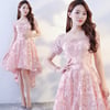 Pink Lace High Low Homecoming Dress, Off Shoulder Short Prom Dress