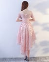 Pink Lace High Low Homecoming Dress, Off Shoulder Short Prom Dress