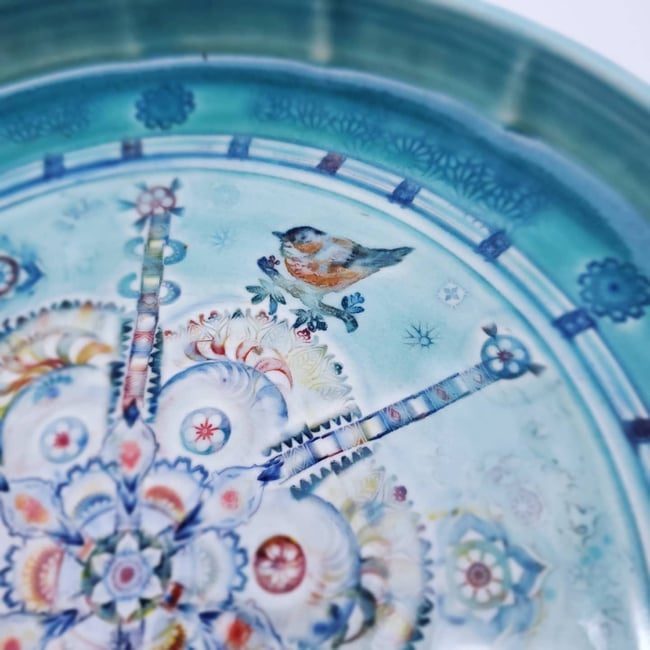 Porcelain Songbird Enchanted Garden Handpainted Platter