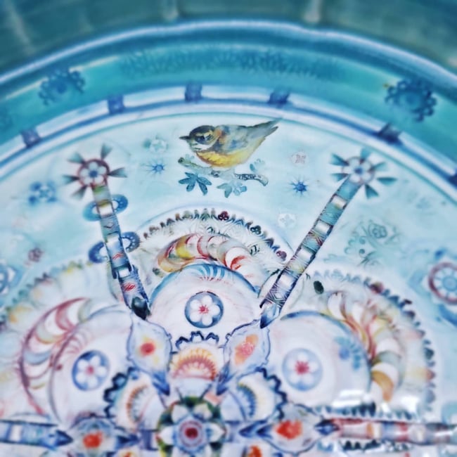 Porcelain Songbird Enchanted Garden Handpainted Platter