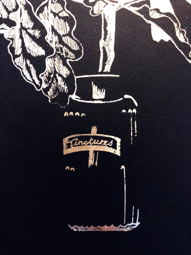 Tinctures, blackbird singing - gold foil screenprint