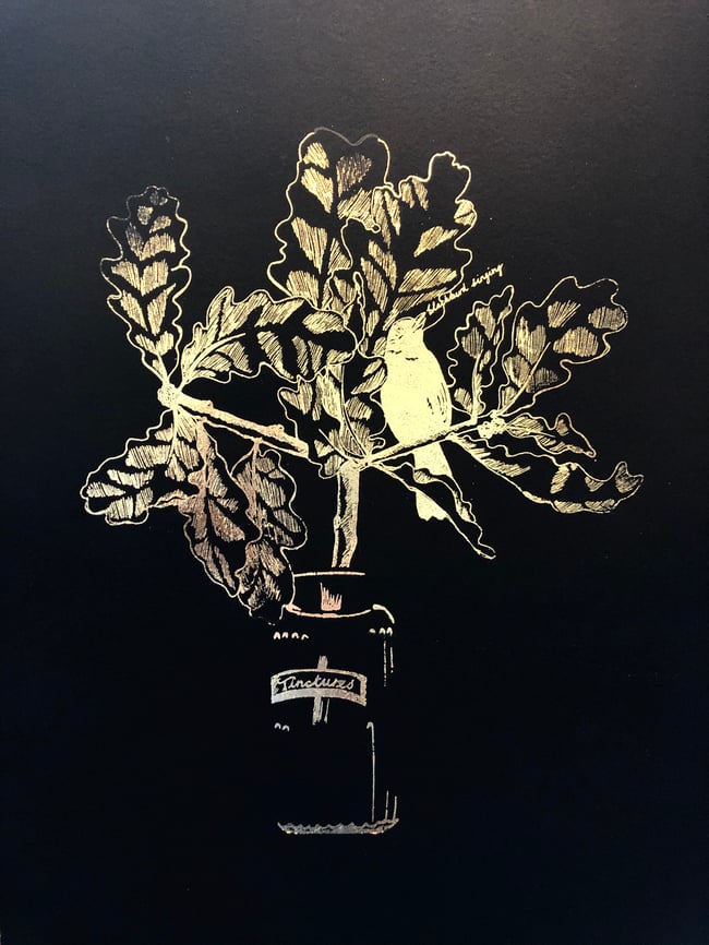 Tinctures, blackbird singing - gold foil screenprint