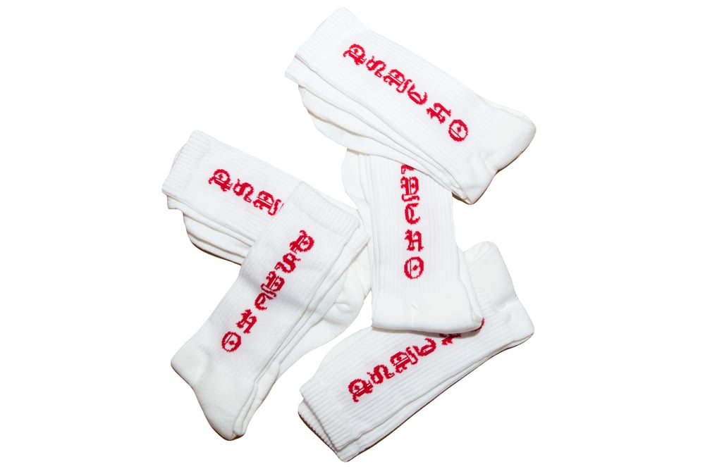 Image of TFG Psycho Socks White/Red