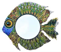 Image 1 of Specchiera Pesce verde e azzurro/ Green and blue fish mirror frame