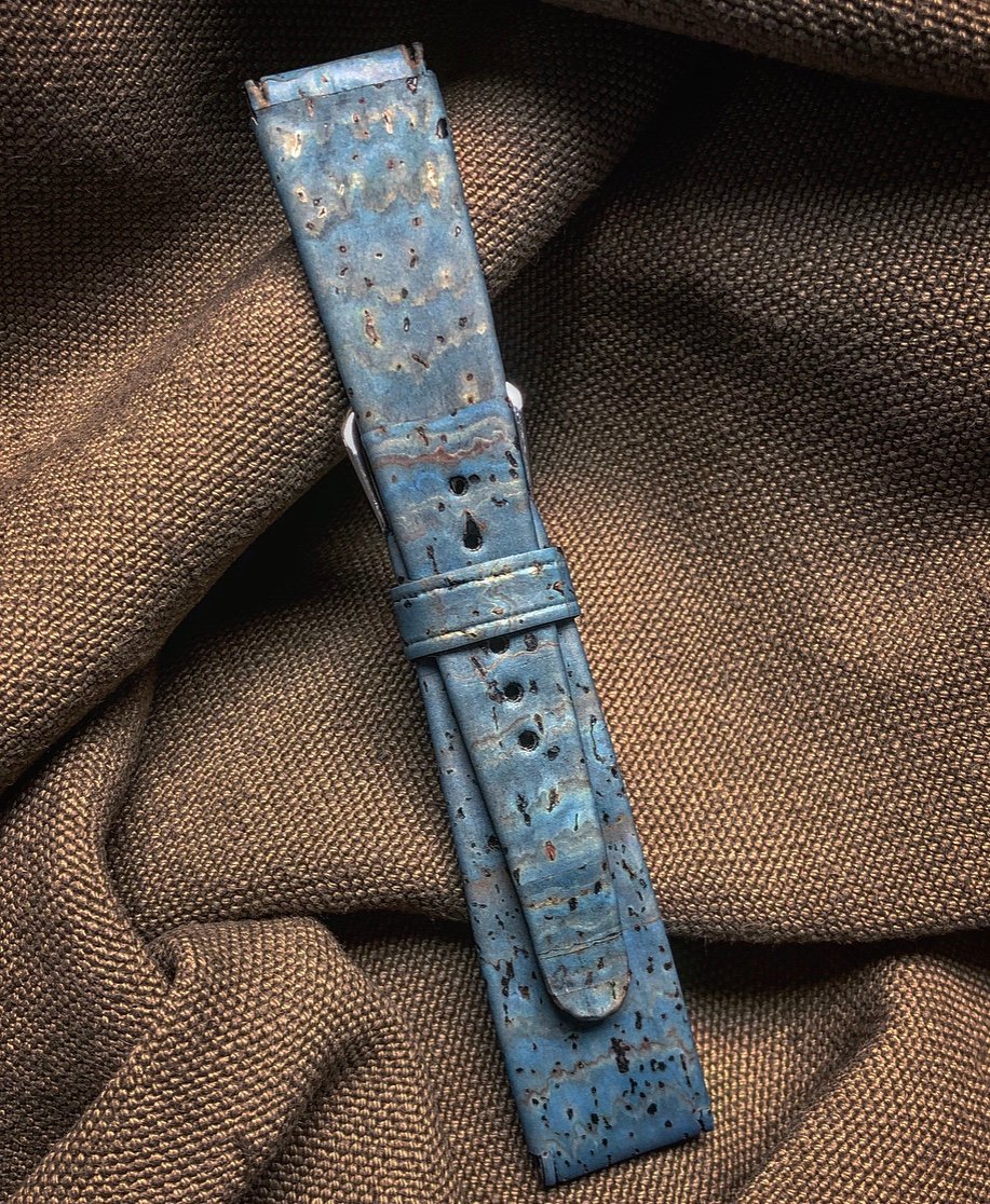 Image of Light Blue Cork watch strap - hand-rolled rembordé